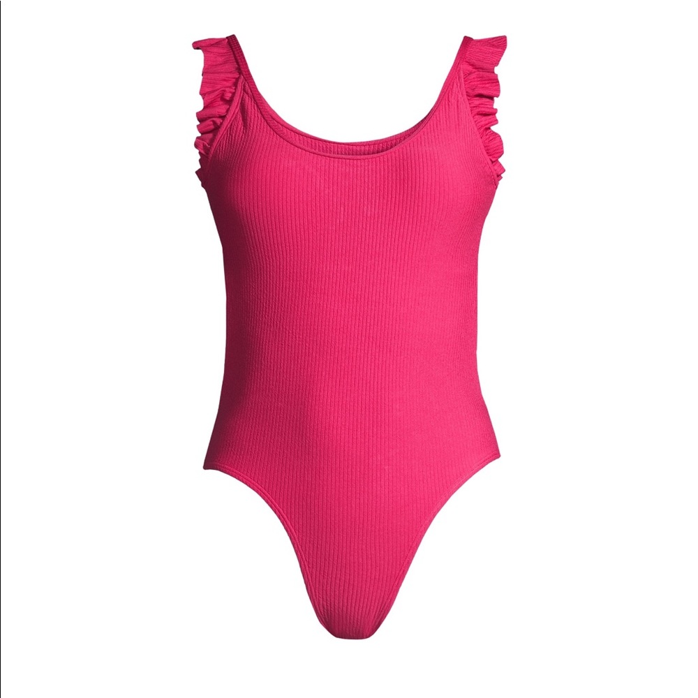Juicy Couture Ribbed One-Piece Swimsuit Ruffle